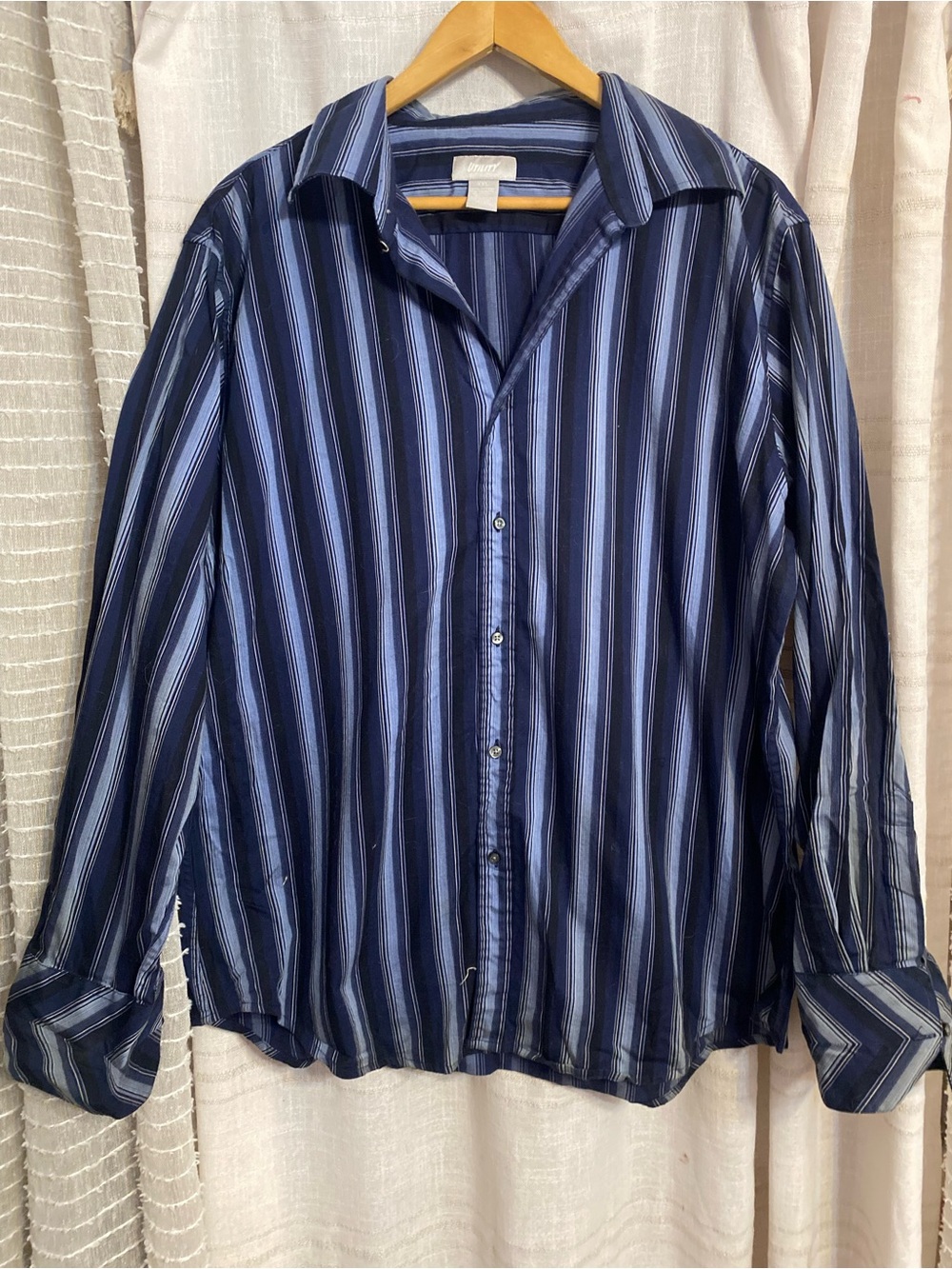 Vintage Utility Striped Long Sleeve Button Down Shirt Mens XXL Navy Blue